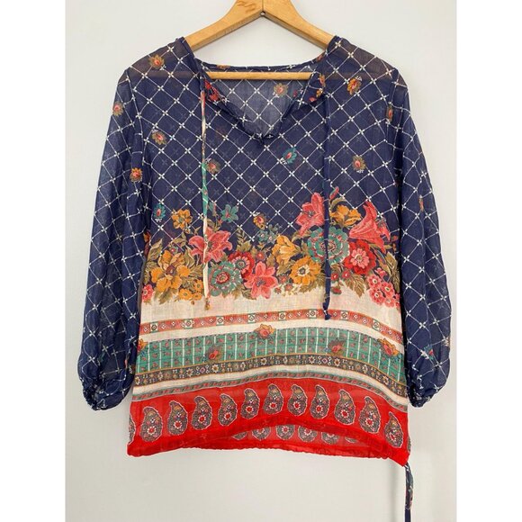 Vintage 1970s Lady Arrow Peasant Blouse, Size Small, Floral and Paisley Print - Picture 2 of 10